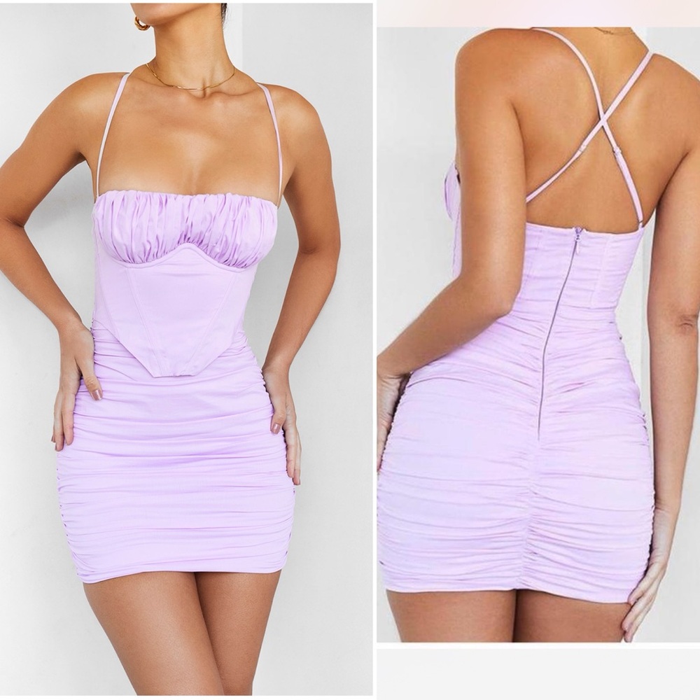 NWT Mistress Rocks Lons Angeles lilac purple corset ruched bodycon mini dress